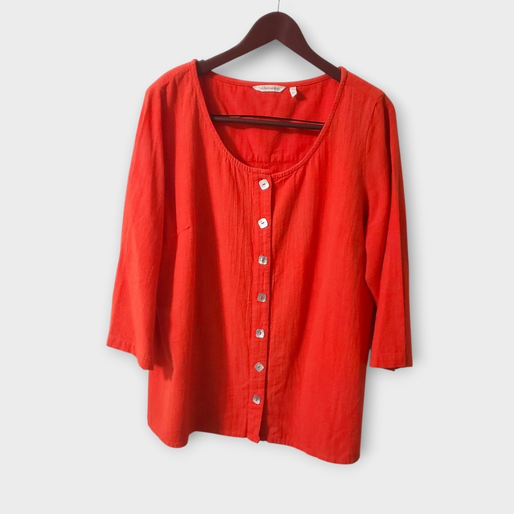 Soft Surroundings Bar Harbor Cotton Gauze Top Orange XL Button Front Blouse